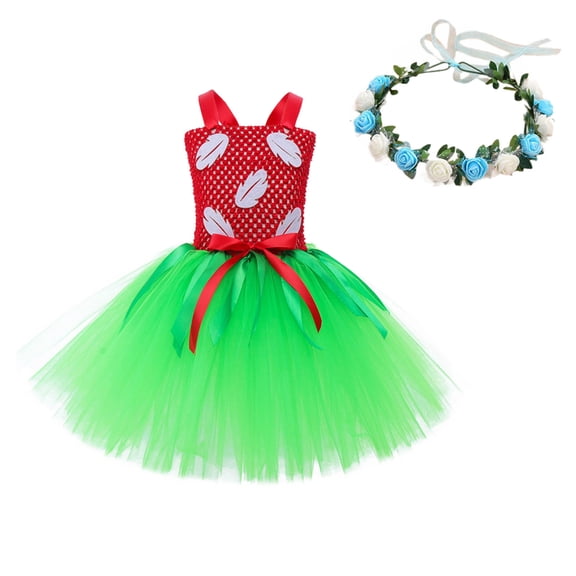 Ulitacool Dresses For Girls Round Neck Sleeveless Tutu Dress Outfit Party Outfit Tropical Luau Theme Sundress Lovely Playsuit Green 6-7 Years