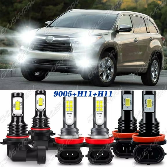 For Toyota Highlander 2014-2019 LED Headlight High Low Beam Fog Light Bulbs Kit 6000K White 6x