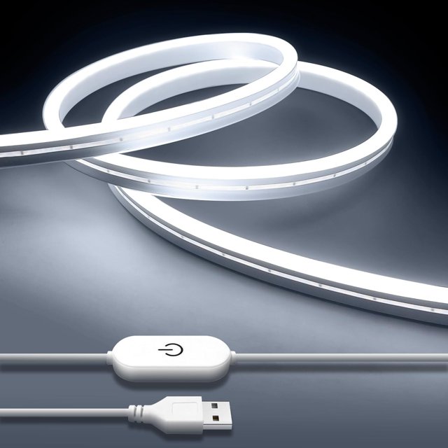 WANGQ LED Strip White 16.4ft/5m Neon Strip 12V Silicone Waterproof Flexible LED Neon Rope Light (Power Adapter Not Included)