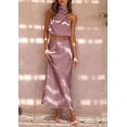 thumbnail image 4 of PRETTYGARDEN Women's 2 Piece Satin Outfits Summer Sleeveless Mock Neck Crop Tops and Long Skirt Dress Sets, 4 of 7