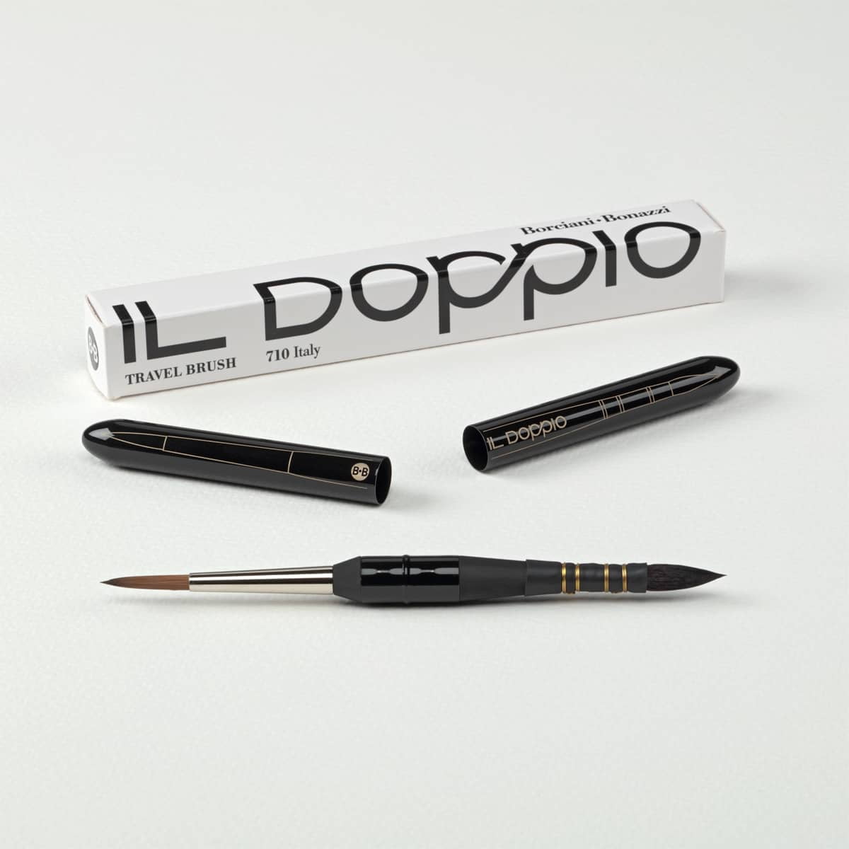 Borciani e Bonazzi Il Doppio Hidro Double-Sided 2-in-1 Mini Watercolor Travel Brush, Size 1 - Portable Paintbrush for Urban Sketching, Synthetic Kolinsky, Made in Italy, Vegan, Cruelty-Free