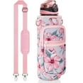 thumbnail image 2 of 32 oz Water Bottle with Sleeve - BPA Free Leakproof Sport Large 1L Plastic Motivational Water Bottle with Straw Strap Insulated Neoprene Holder Carrier Bag for Women Men(A4.Floral Bloom), 2 of 7