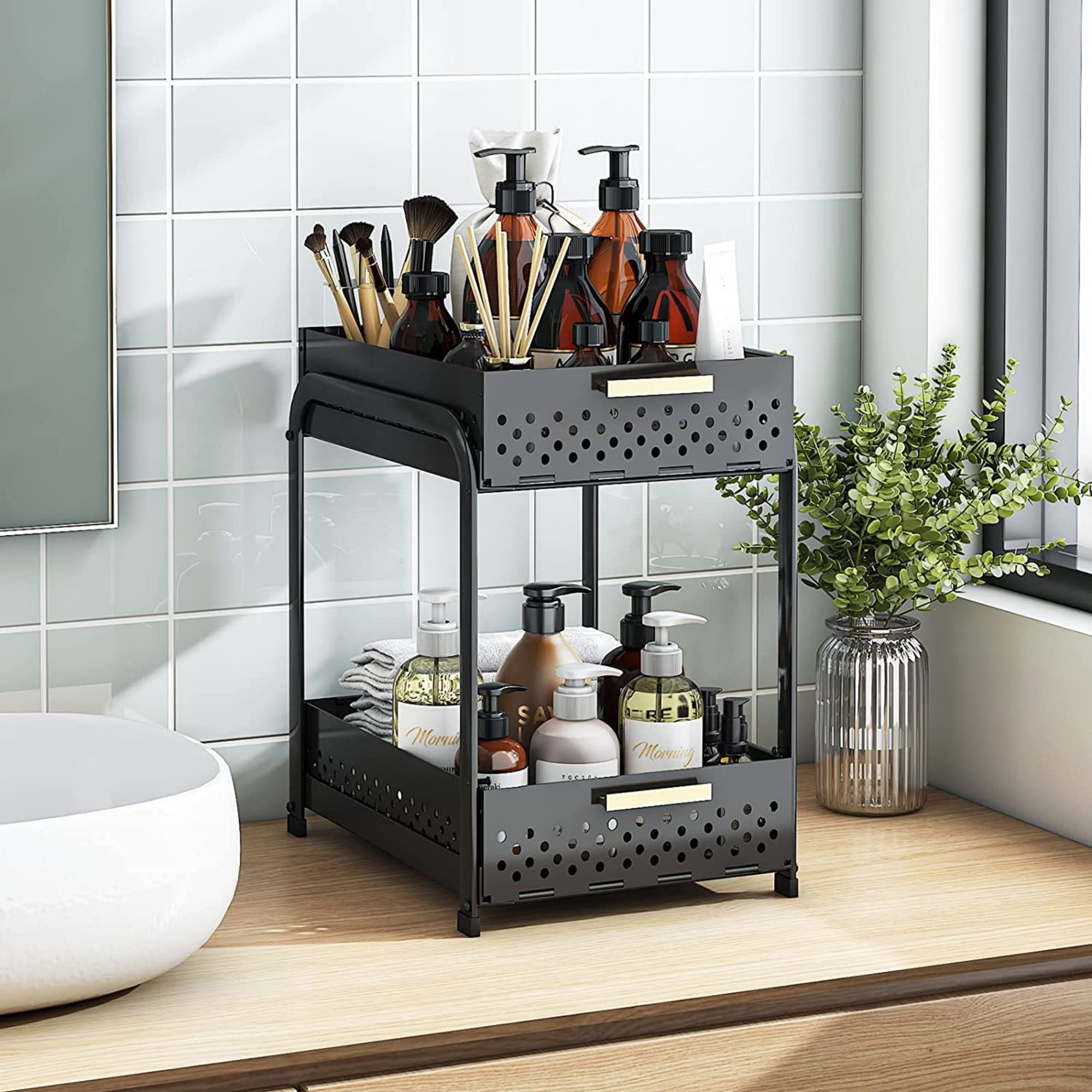 GZXS Under Sink Organizers and Storage, Detachable 2Tier Bathroom Organizer, Metal