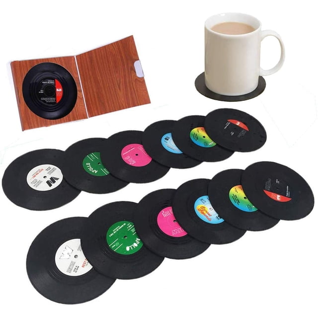12 Pcs sous-Verres Cadeaux de Pendaison de Crémaillère Ensemble de sous-Verres Disques Vinyles Rétro Napperons pour Boissons Froides et Chaudes Protection Antidérapante Empêche de Glisser 4.1 Pouces