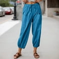 thumbnail image 6 of Aihuaihua Women's Cropped Pants High Waist Drawstring Capri Pants Wide Leg with Pockets Sky Blue XL, 6 of 6