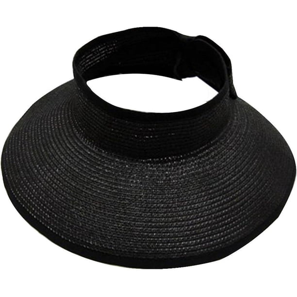 Sombrero de paja enrollable con ala ancha y visera solar para mujer con protección solar UPF 50+