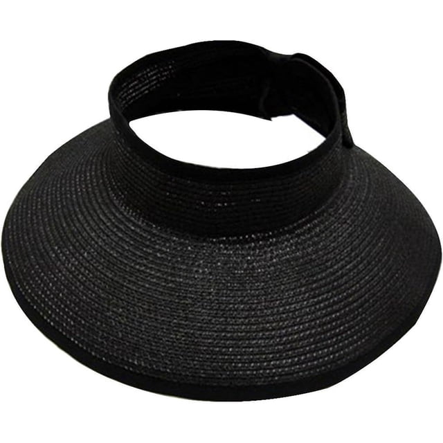 Sombrero de paja enrollable con ala ancha y visera solar para mujer con protección solar UPF 50+