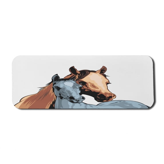Country Computer Mouse Pad, Farm Life Warehouse Country Horses Watercolored Abstract Image, Rectangle Non-Slip Rubber Mousepad Large, 31" x 12" Gaming Size, Pale Caramel Turquoise, by Ambesonne