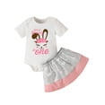 thumbnail image 1 of xiaxaixu Baby Girls Skirt Set, Rabbit Letters Print Romper with A-line Skirt Summer Outfit, 1 of 9