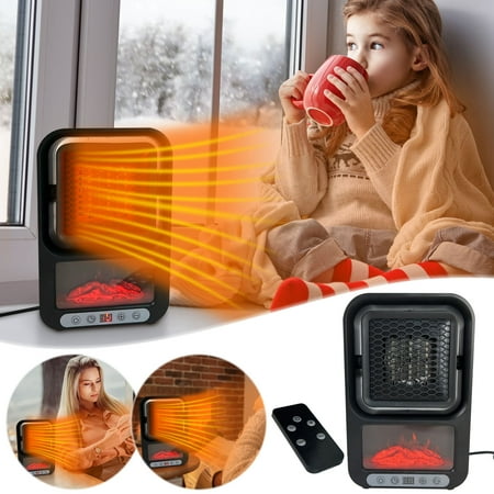 

Portable Fireplace Heater Realistic Flame Effect Remote Control Digital Display and Handle for Easy Mobility 6.1x9.6x2.9 Inches