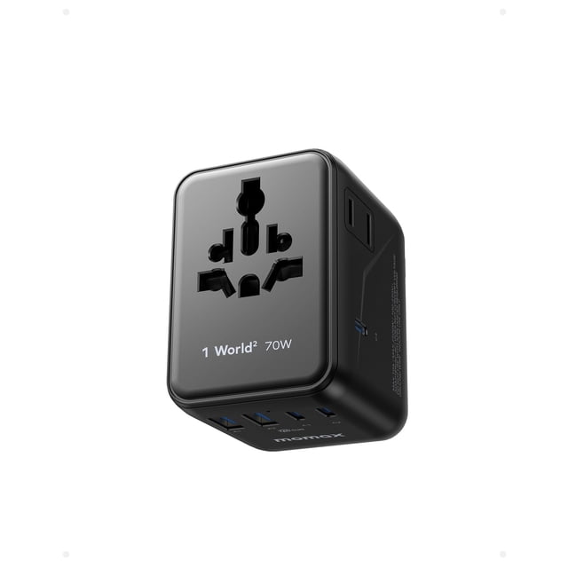 Adaptador de viaje universal MOMAX GaN 70W 2 AC 3 USB-C 2 USB-A
