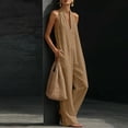 thumbnail image 5 of JULMCOMO Jumpsuits for Women Deep V Neck Halter Loose Fit Summer Outfits Sleeveless Wide Leg One Piece Casual Rompers with Pockets Camel M, 5 of 5