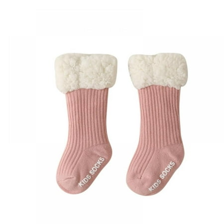 

SYNPOS 0-3 Years Toddler Girl Boy Sherpa-lined Fuzzy Socks Anti Skid with Grips Baby Girl Boy Christmas Socks Kids Slipper Socks(1pair)