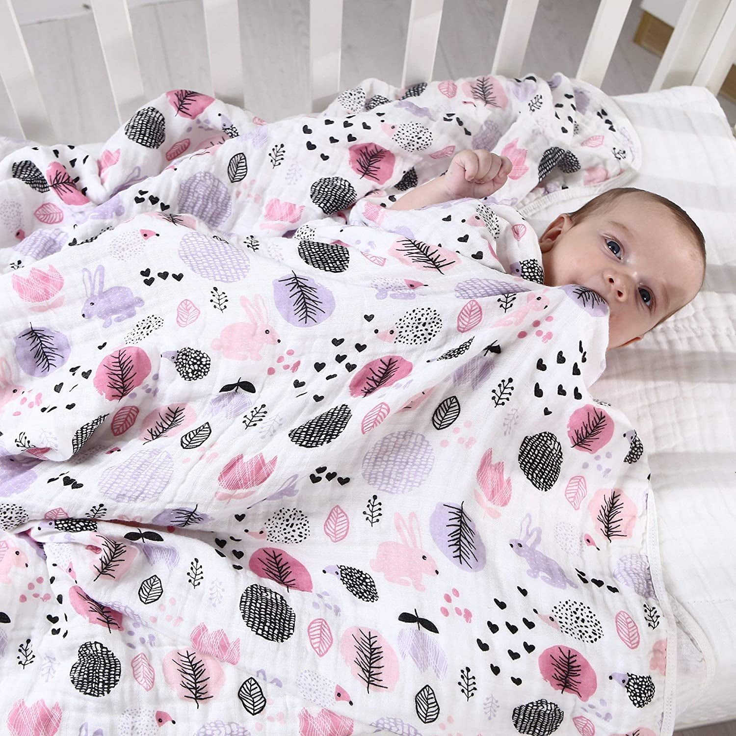 2 Layers,Rabbit Miracle Baby Muslin Swaddle Blankets Large Cotton Receiving Blanket Nursing Cover 55''x 39'' 2 Layers,Rabbit Miracle Baby Muslin Swaddle Blankets Large Cotton Receiving Blanket Nursing Cover 55''x 39''
