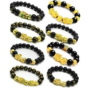 CARSHIER 8PCS Feng Shui Good Luck Bracelets for Men Women Obsidian Bead Chinese Dragon Lucky Charm Bracelet Pixiu Pi Yao Attract Wealth Money Mantra Amulet Jewelry Adjustable Elastic