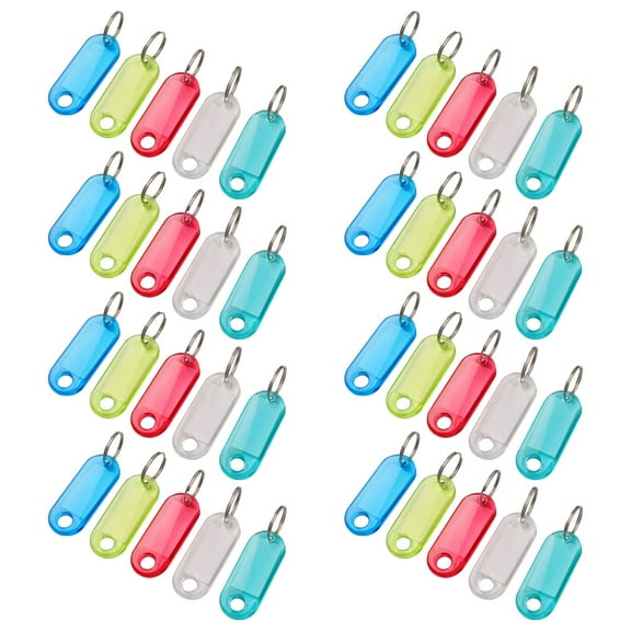 Metal Split Ring Plastic Oval Shape Key Fobs Luggage Room ID Label Tag Keyring Keychain Assorted Color 50 Pcs