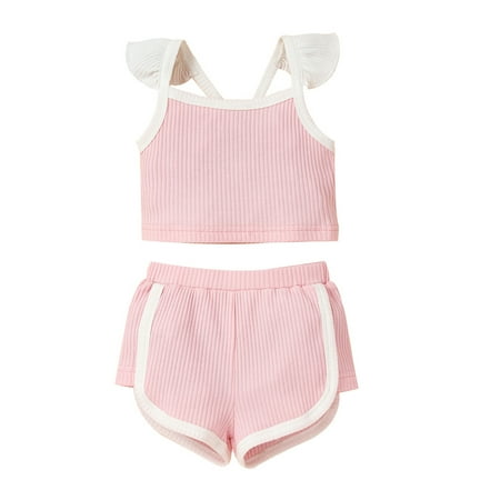 

EHTMSAK Newborn Infant Baby Toddler Girl Clothing Set Cami Top and Shorts Set Sleeveless Summer Outfits Pink 0-18M 3M
