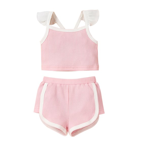 IROINNID Infant Girl's Summer Solid Suspender Tops Elastic Shorts Outfits