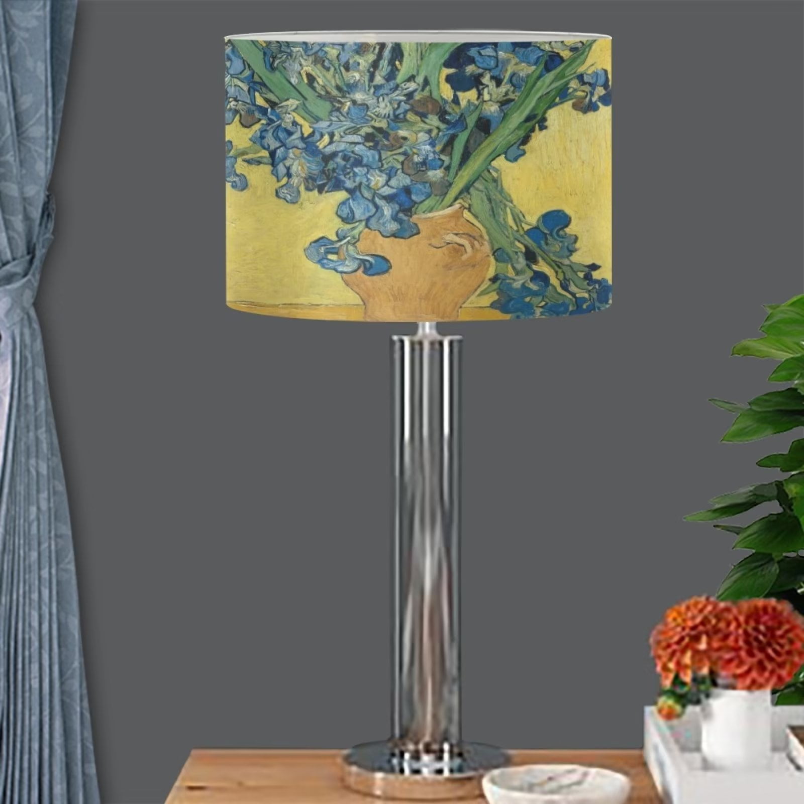 NETILGEN Van Gogh Irises Vase Flower Lamp Shade Modern Round Fabric Lampshades for Table Lamp