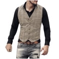 thumbnail image 2 of Afuyipoi Men Plaid Vest V Neck Single Breasted Button Front Formal Vest Khaki Size L, 2 of 8