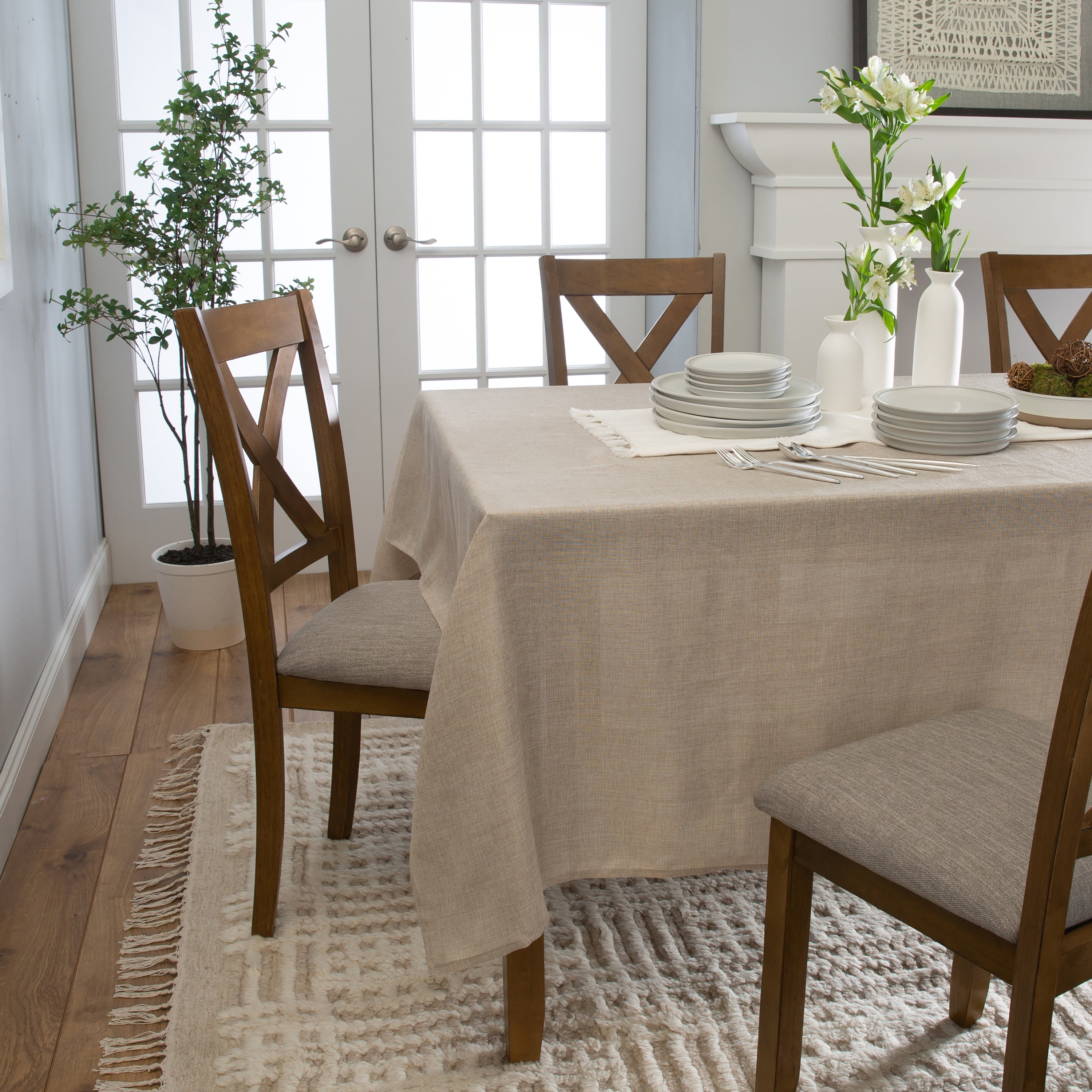 Home Details Chic & Rustic 70"x 108" Rectangle Polyester Tablecloth in Linen
