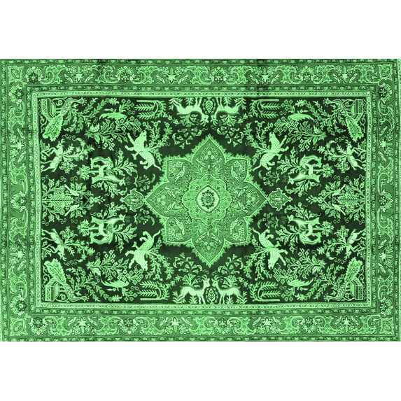 Ahgly Company Indoor Rectangle Persian Emerald Green Traditional Area Rugs, 7' x 9'