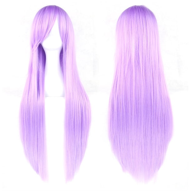 Peluca de anime cosplay foto de viaje de verano color cabello largo y liso pelucas con flequillo oblicuo