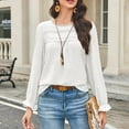 thumbnail image 6 of Corabera White Long Sleeve Shirts for Women Fall Tops Crew Neck Smocked Solid Western Outfit Flowy Chiffon Blouses Dressy Casual, 6 of 11