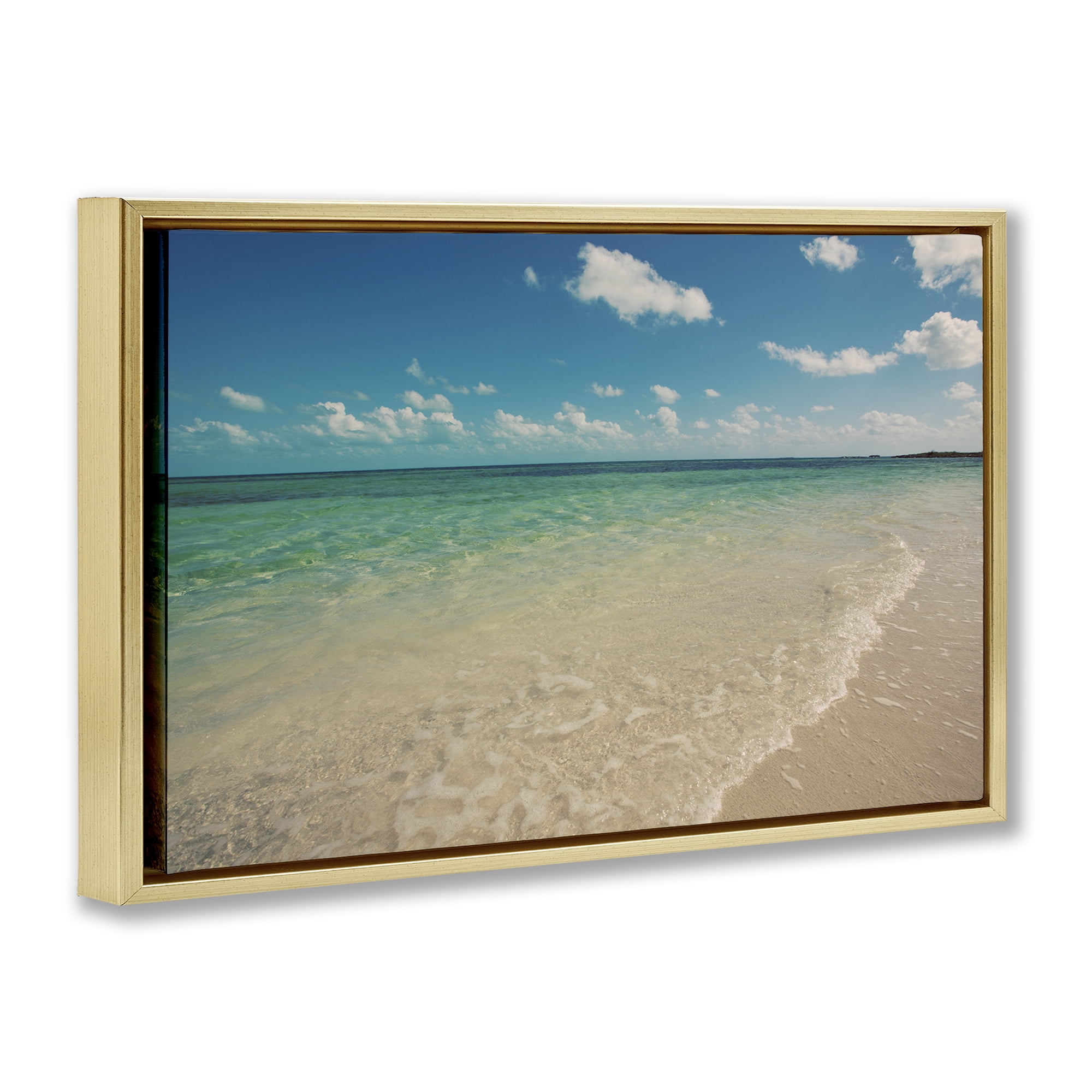 Stupell Industries Tranquil Coast Shore Coastal Photography Gold Floater Framed Canvas Art Print Wall Art, 25 x 17