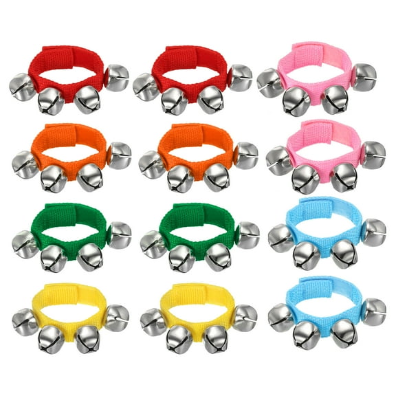 12pcs Wrist Bells, Jingle Bells Ankle Bells Percussion Instruments Musical Rhythm for Party Christmas, Multiple Colors