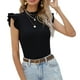 thumbnail image 1 of Top De Manga Corta De Punto para Mujer, Cuello Medio Alto, Color Puro, Ajustado, Elegante, Jersey De Verano, Top Negro S, 1 of 8
