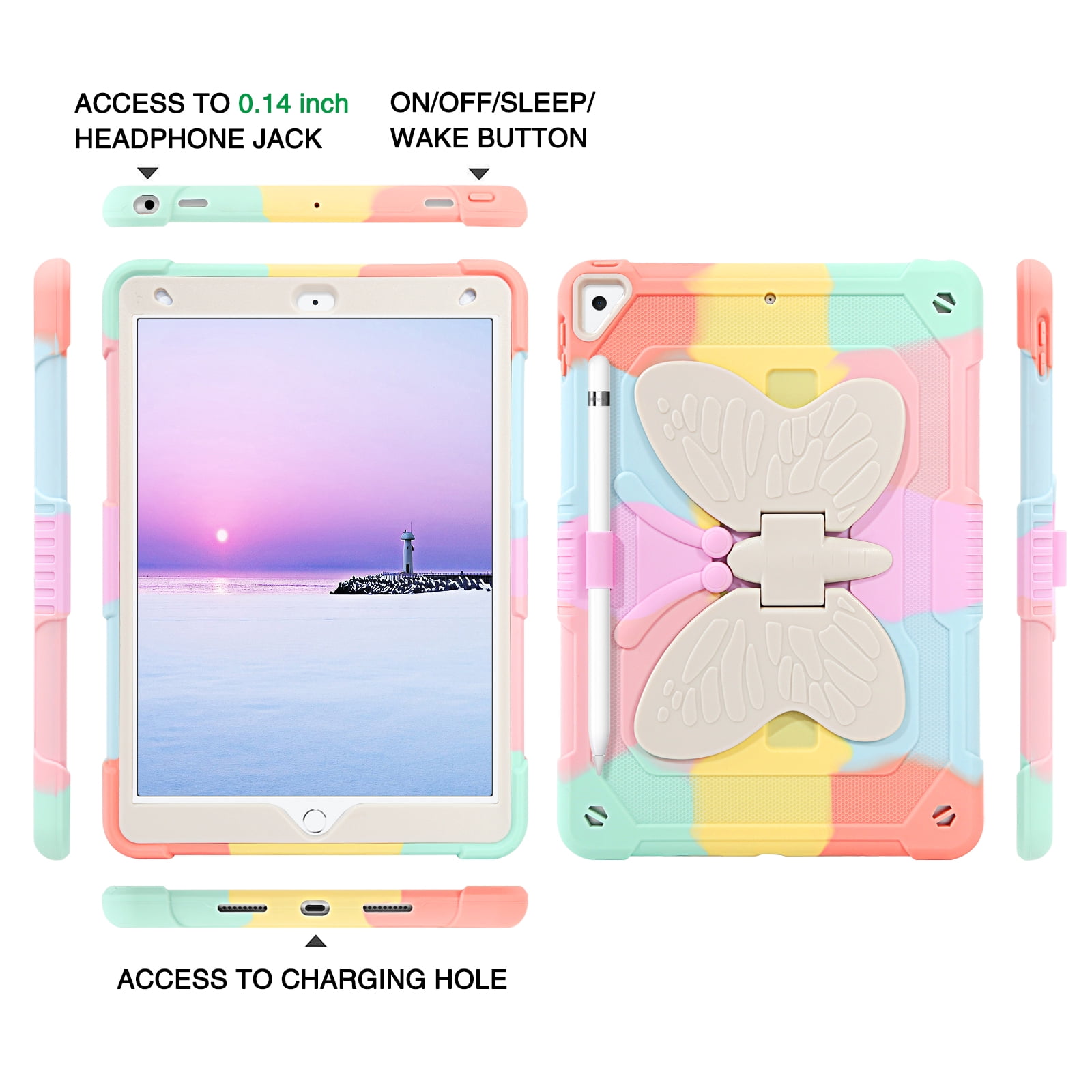 BENTOBEN Case for iPad 9th/8th/7th Gen with Butterfly Kickstand and Pencil Holder, 10.2" Pc Tpu Heavy Duty Hard Rugged Protective Cover for iPad 10.2 inch for Girls Women Kids