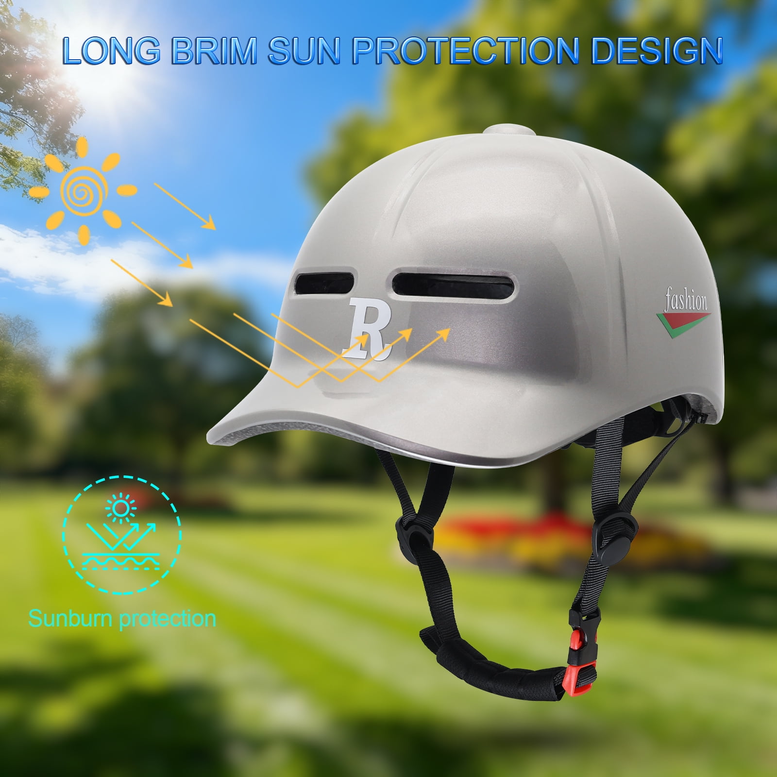 Adult bicycle helmet, unisex - comfortable, lightweight, adjustable baseball cap style cycling helmet, suitable for urban commuting, road cycling, rollerblading, and scooter riding.