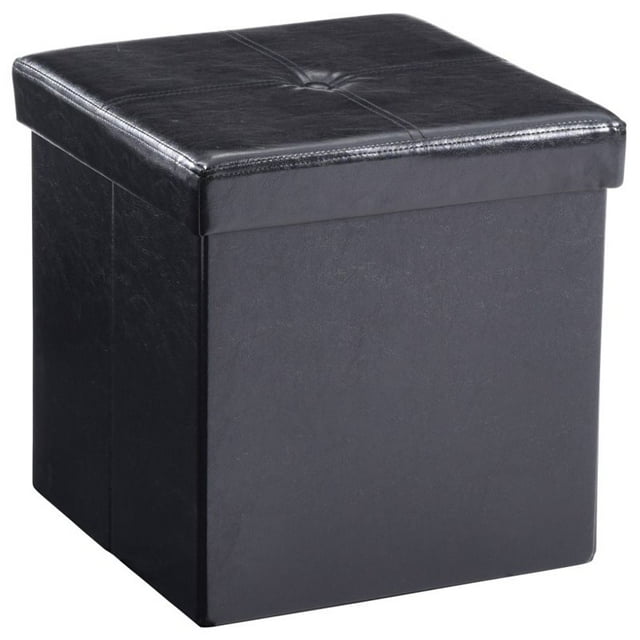 Pemberly Row Faux Leather Storage Ottoman in Black
