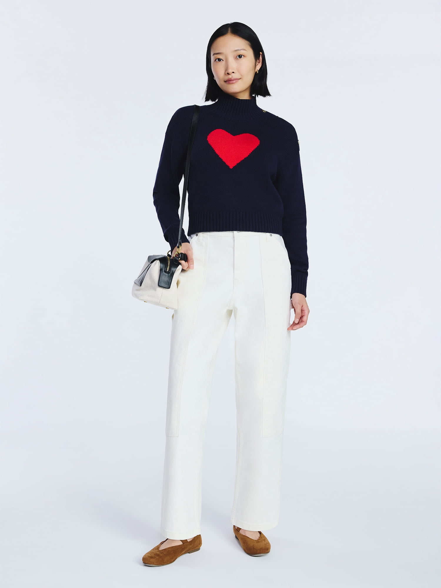 Free Assembly Women's Mock Neck Button Sweater with Long Sleeves, Midweight, Sizes XS-XXL