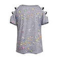 thumbnail image 3 of Orqqct Women's Butterfly Print Open Shoulder Hollow Short Sleeve T-shirt V-Neck Casual Tops, 3 of 5
