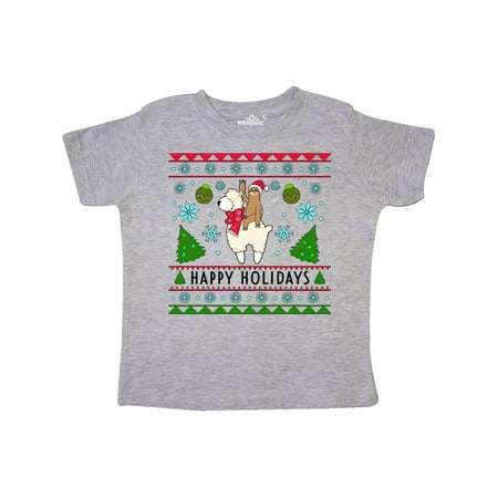

Inktastic Happy Holidays Sloth and Llama Ugly Sweater Style Gift Toddler Boy or Toddler Girl T-Shirt