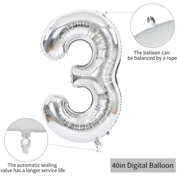 Ballon Alu Chiffre 3 - Argent - 86 cm - My Party Kidz