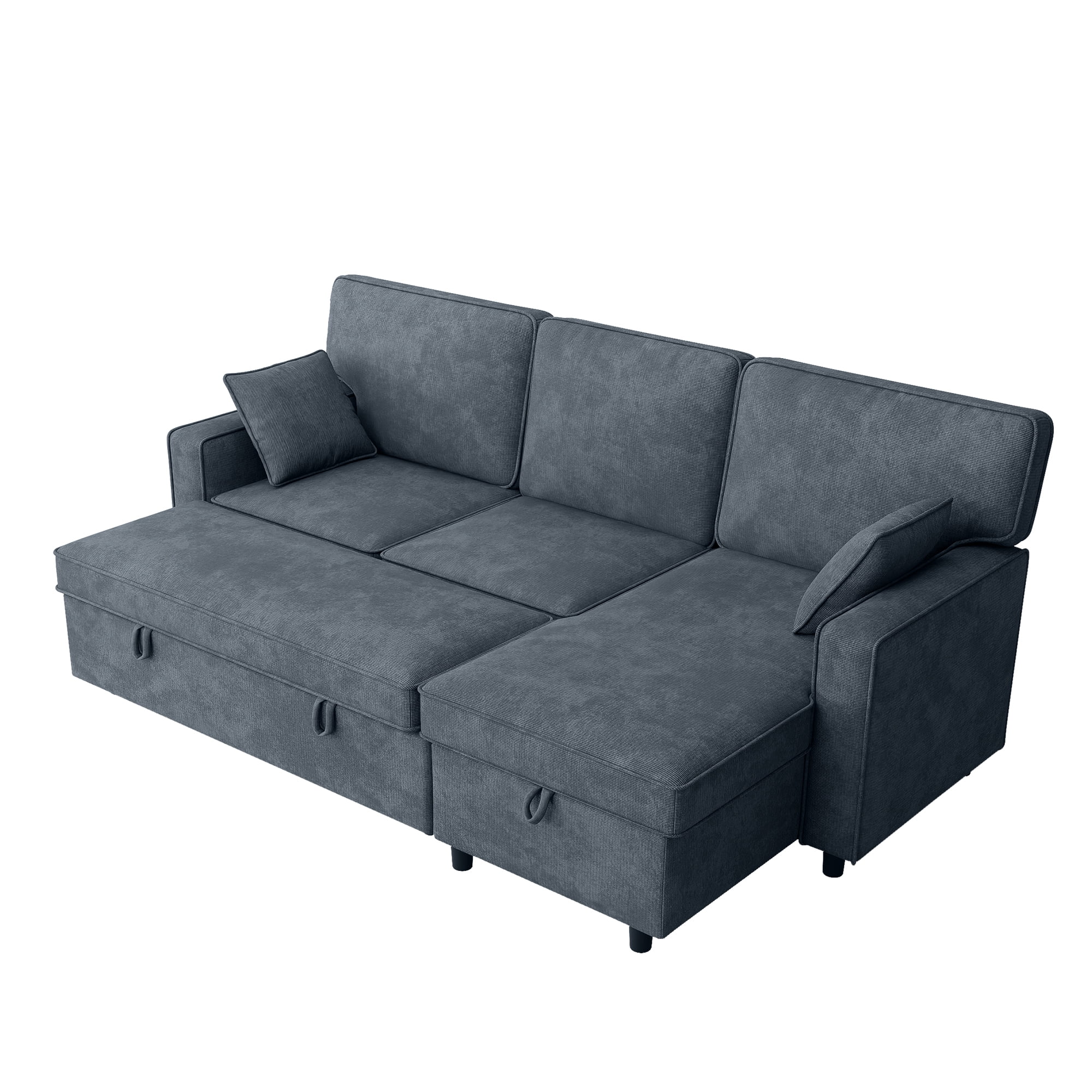 Howcool Sectional Sleeper Sofa,L Shaped Chenille Convertible Sofa Bed 89" 3 Seater with Flip-Down Center Console & USB Charging Ports,Pull Out Couch for Living Room Apartment Office,Blue