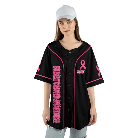 Breast Cancer Awareness Baseball Jersey, Custom Name Pink Ribbon Support Shirt, Breast Cancer Survivor Shirt