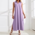 thumbnail image 2 of DHFJKG Summer Dresses For Women Beach Long Dress Sleeveless Turndown Collar Loose Fit Solid Color Flowy A-Line Side Slit Sundress Trendy Dresses, 2 of 7