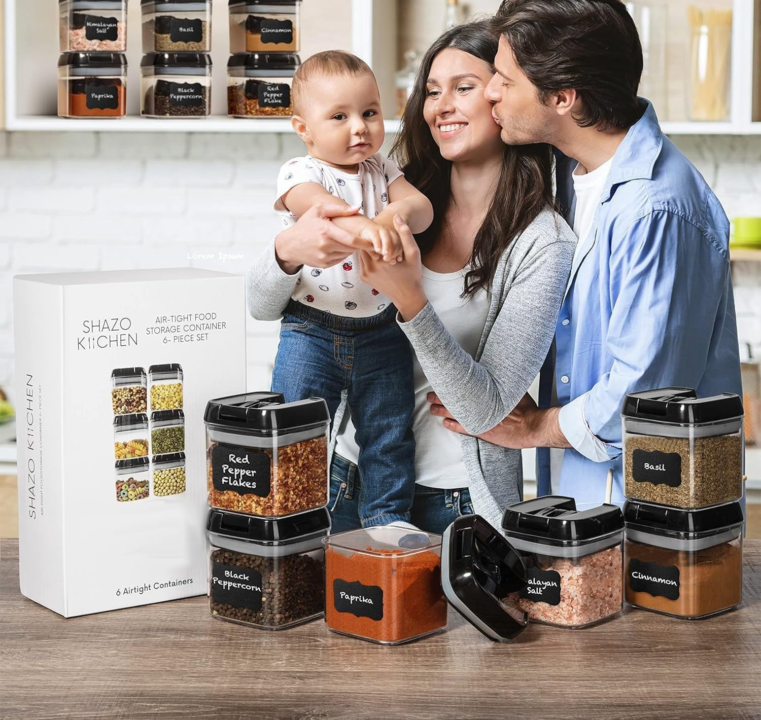 Shazo 6 PC Airtight Food Storage Containers - BPA Free Clear Plastic Snack & Spice Containers with Easy Lock Lids - Kitchen and Pantry Organization for Herbs, Coffee, Tea - 0.5L / 2.1 Cups