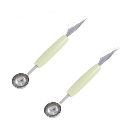 

YINAVEN 2PC Fruit Watermelon Ice Cream Baller Scoop 2 In1-Head Stainless Steel Fruit Decoration Carving Knife Knives for Kitchen Green
