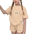 thumbnail image 2 of Girls St. Patrick's Day 2 Piece Outfit Short Sleeve Shamrock Printed Round Neck T-Shirt and Shorts Sets Beige 4-5 Years, 2 of 6