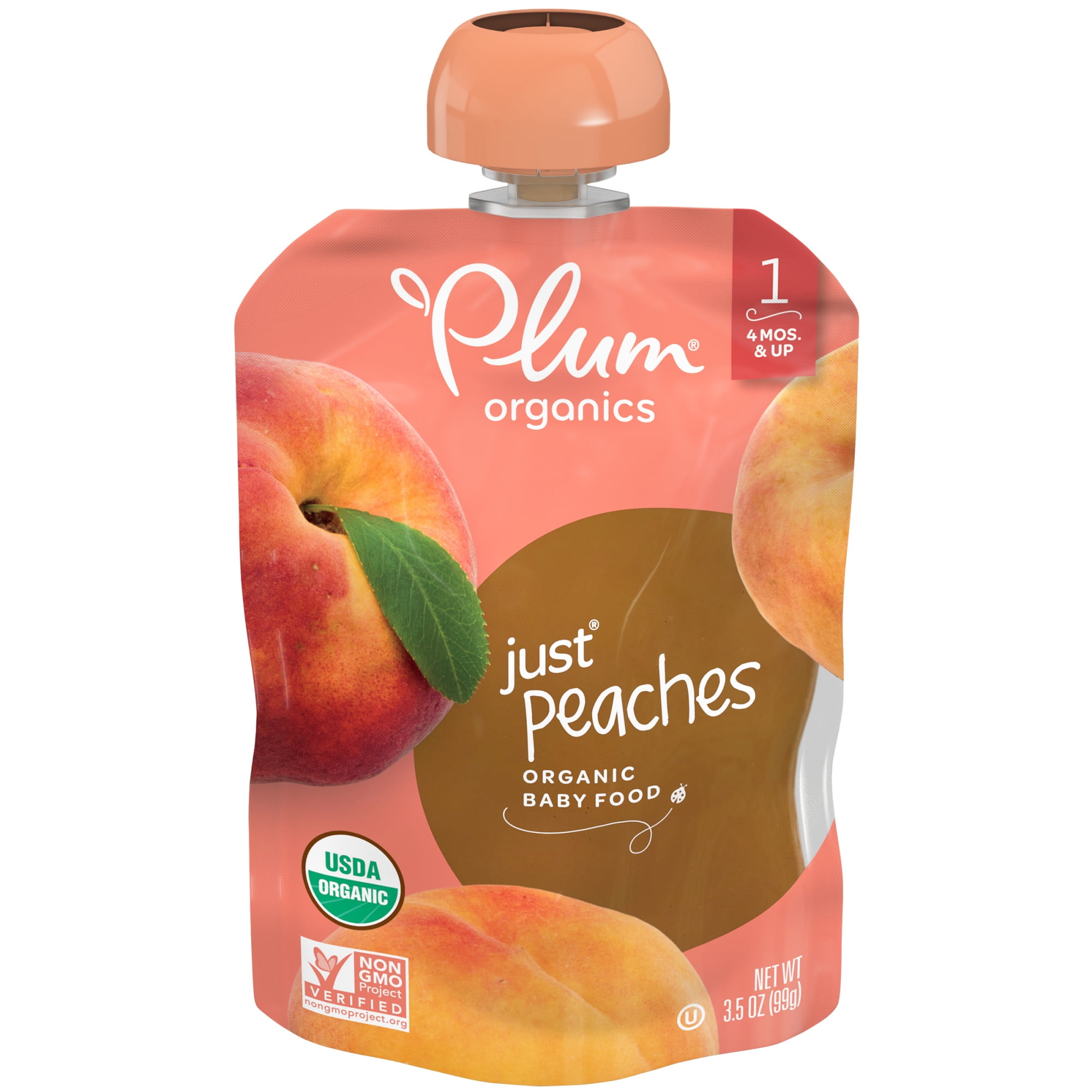 Plum Organics Stage 1 Organic Baby Food, Peach Puree, 3.5 Ounce Pouch