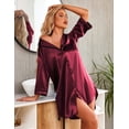thumbnail image 4 of EKOUAER Women's Satin Nightshirt Button Down Nightgown 3/4 Sleeve Sleeptshirt with Pockets V Neck Boyfriend Sleepwear, 4 of 6
