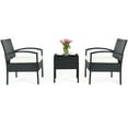 thumbnail image 2 of Gymax 3PCS Patio Rattan Furniture Set Conversation Sofa Cushioned Coffee Table Garden, 2 of 10