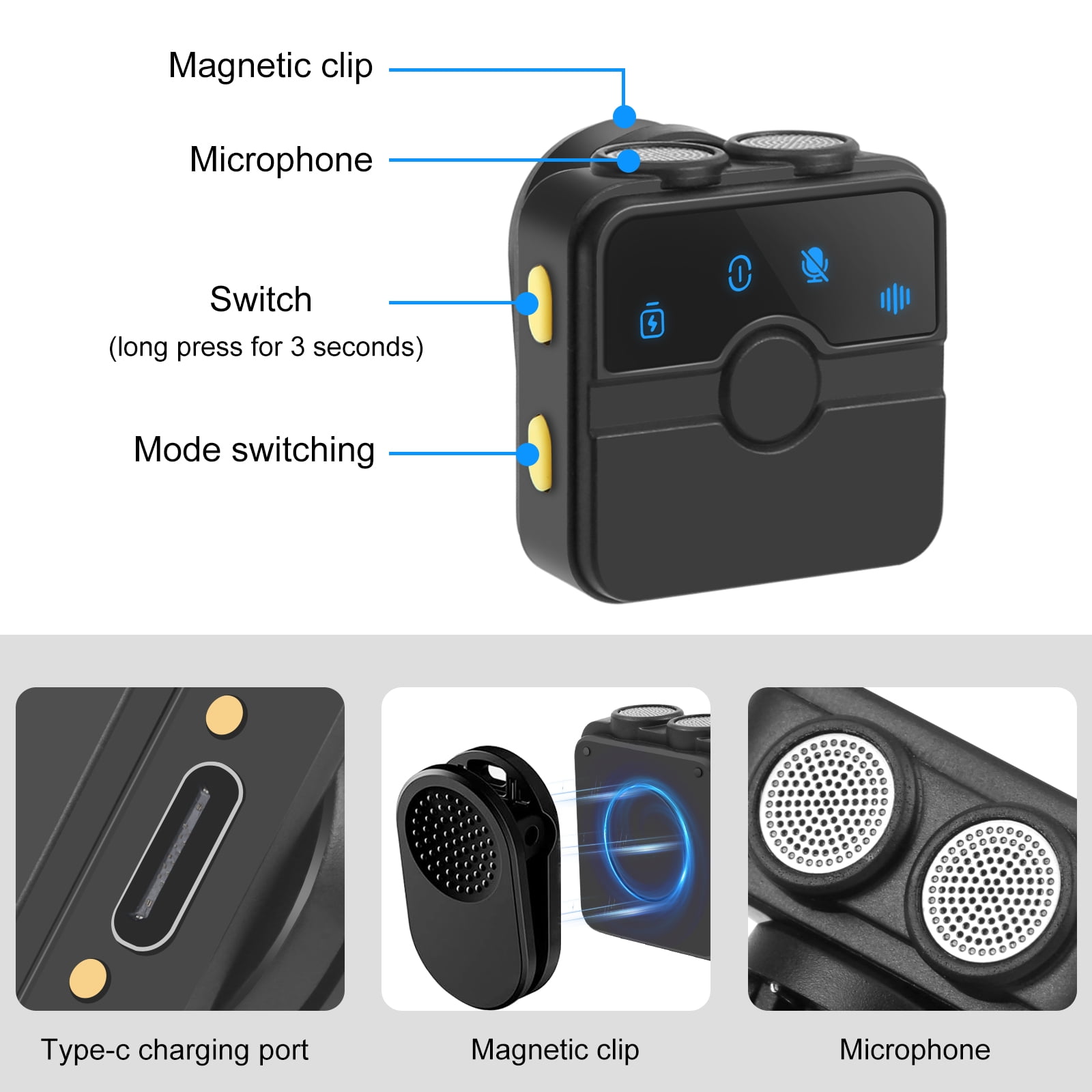 PULUZ Magnetic Lavalier Wireless Microphone with Charging Case Box, 8 Pin RX Receiver and 2 TX