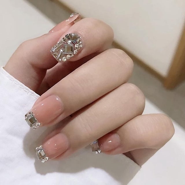 Uñas postizas HUOGUO Bride Mermaid, taladro completo, cuadrado, 24 unidades