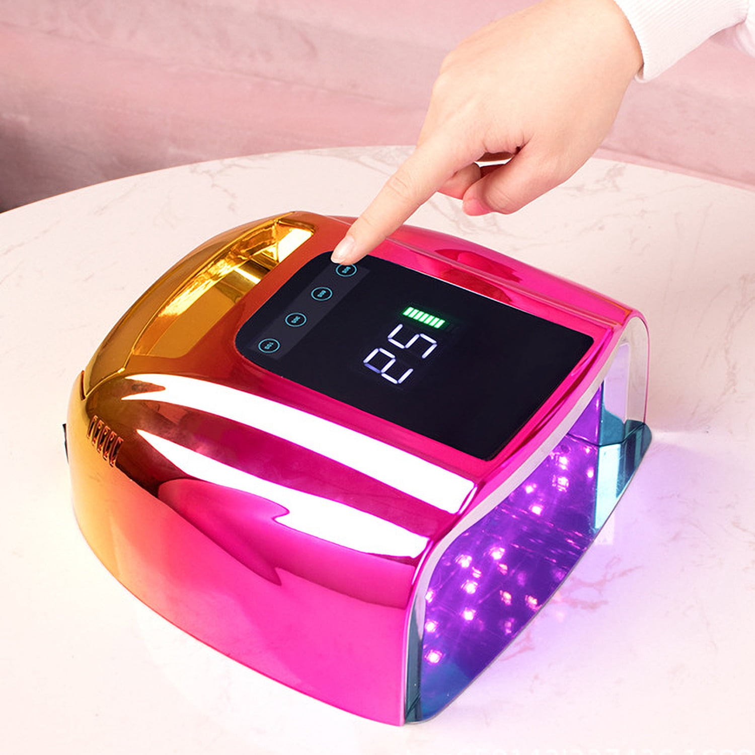 Cordless UV LED Nail Lamp 96W Rechargeable Nail Dryer with Removable Stainless Steel Bottom Auto Sensor 4 Timer Quick Dry All Nail Gel Polish Professional Curing Lamp for Home & Salon DIY Manicure